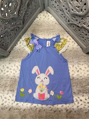 Rare Editions blue ruffle top girls size 6 floral cottagecore Easter spring